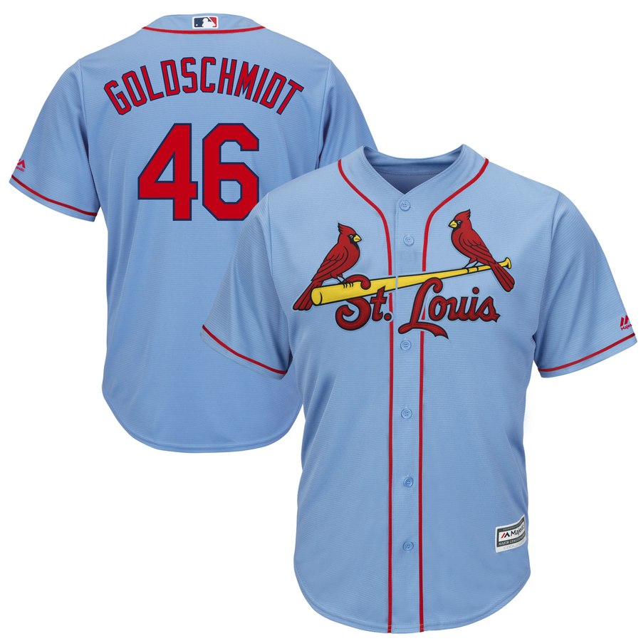 Men's St. Louis Cardinals #46 Paul Goldschmidt Majestic Light Blue Cool Base Stitched MLB Jersey